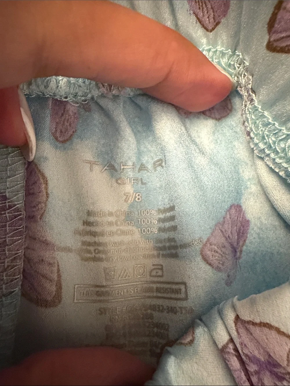 Tahari Light Blue Short Pajama Set with Purple Butterfly Print